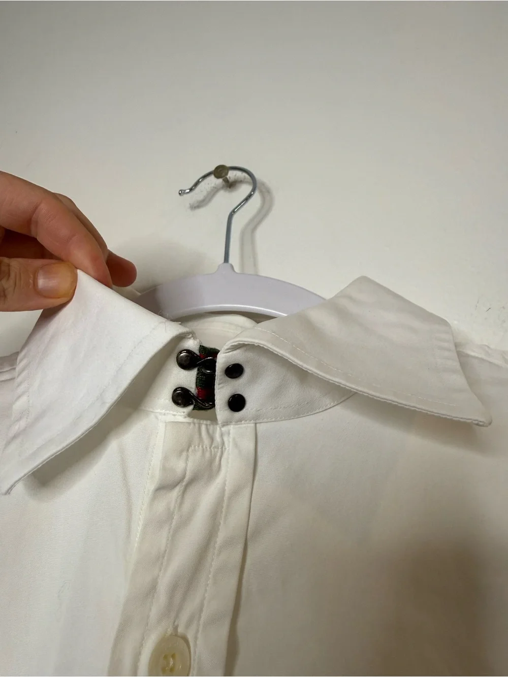 Gucci dress shirt Frida Giannini era Green/red Web trim Military-style shoulder